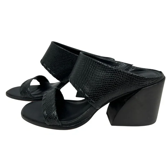 Vince Camuto Black Leather Snake Skin Kafinny Sandal Stacked Block Heel Size 7M - Picture 6 of 11